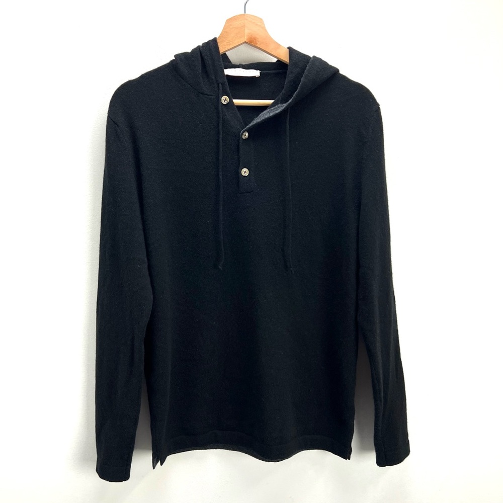 Luca Faloni 2 Ply Cashmere Hoodie Hooded Pullover Sweater Black Mens Medium